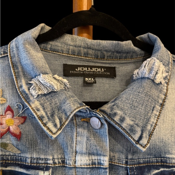 Jou Jou Light Blue Jean Jacket with Floral Embroidery - Picture 2 of 8